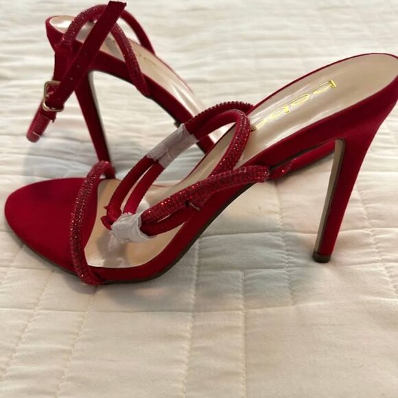 BEBE Red Spakly Wrap Heels BN - Picture 1 of 6
